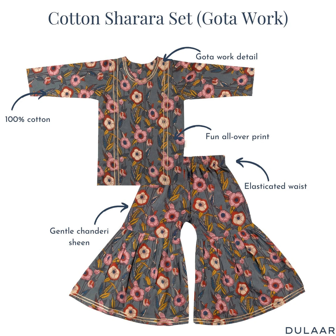 Dulaar Cotton Sharara Set for Girls (Gota Work)-Blooming Bouquets