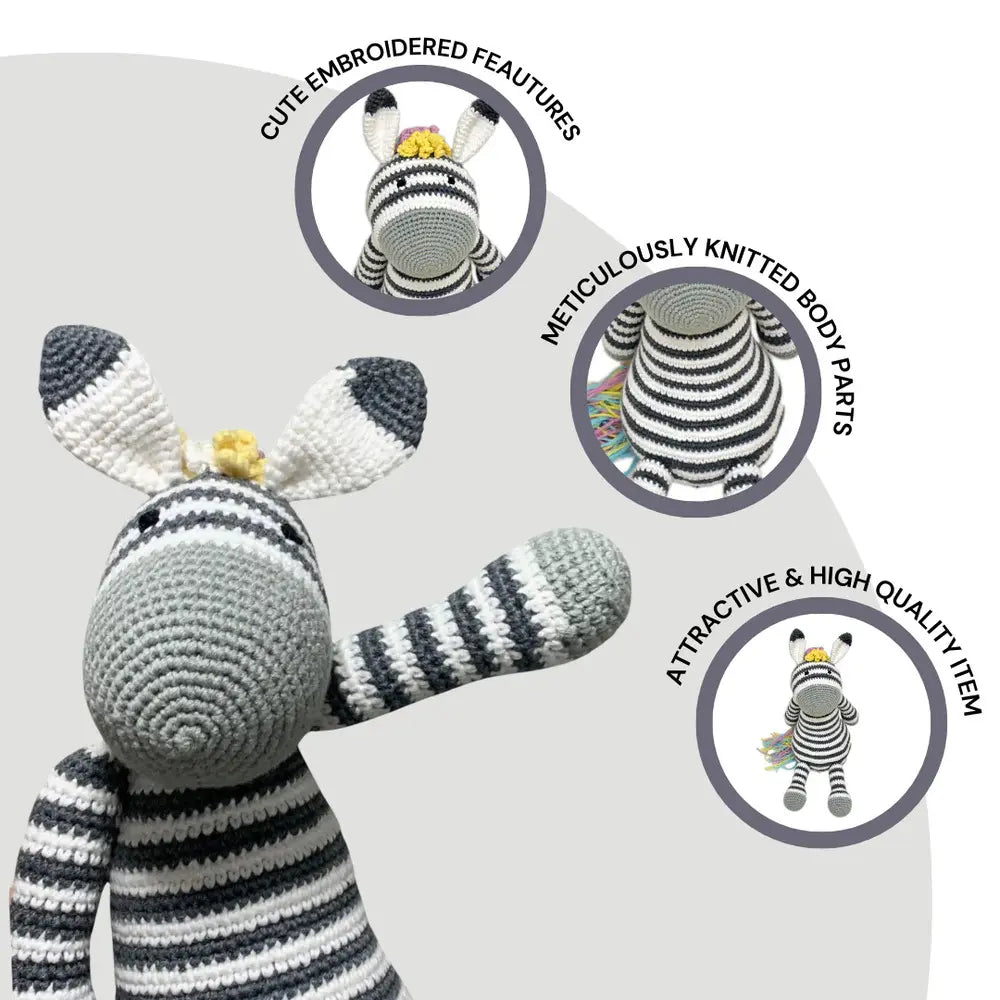Happy Threads Ziggy the Zebra | Cuddly Handcrafted Crochet Plush