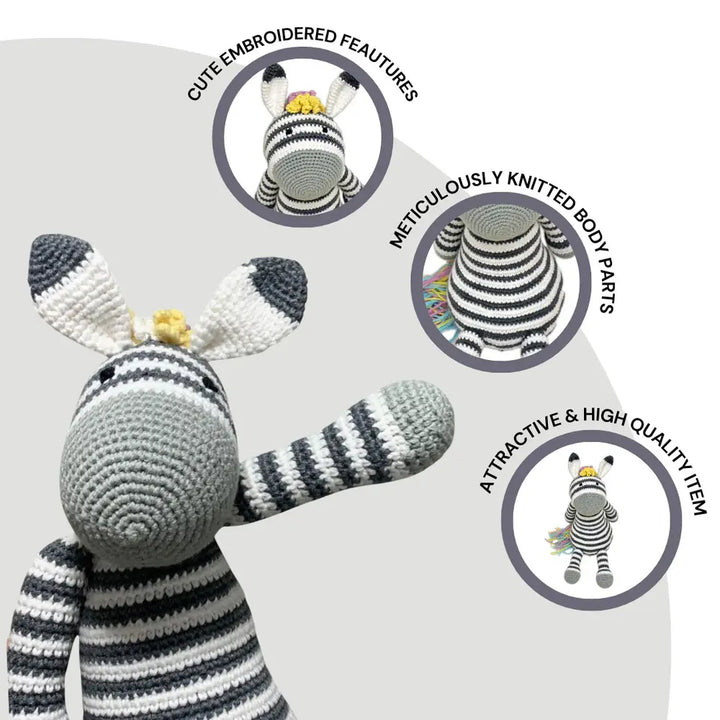 Happy Threads Ziggy the Zebra | Cuddly Handcrafted Crochet Plush
