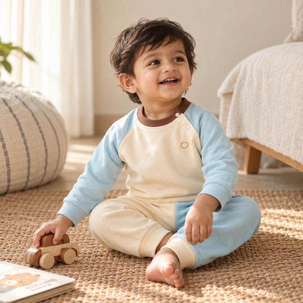 Faura Unisex Banana Cotton Snuggle Co-ord - Ivory / Ice Blue