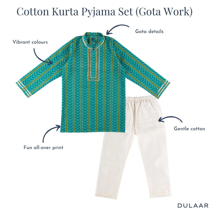 Dulaar Cotton Kurta Pyjama Set for Boys (Gota Work)-Zig and Zag