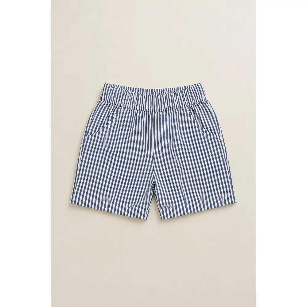 Sweetlime By AS Baby Boys Solid Cotton Shirt &amp; Striped Shorts Co-Ord Set -  Navy Blue &amp; White