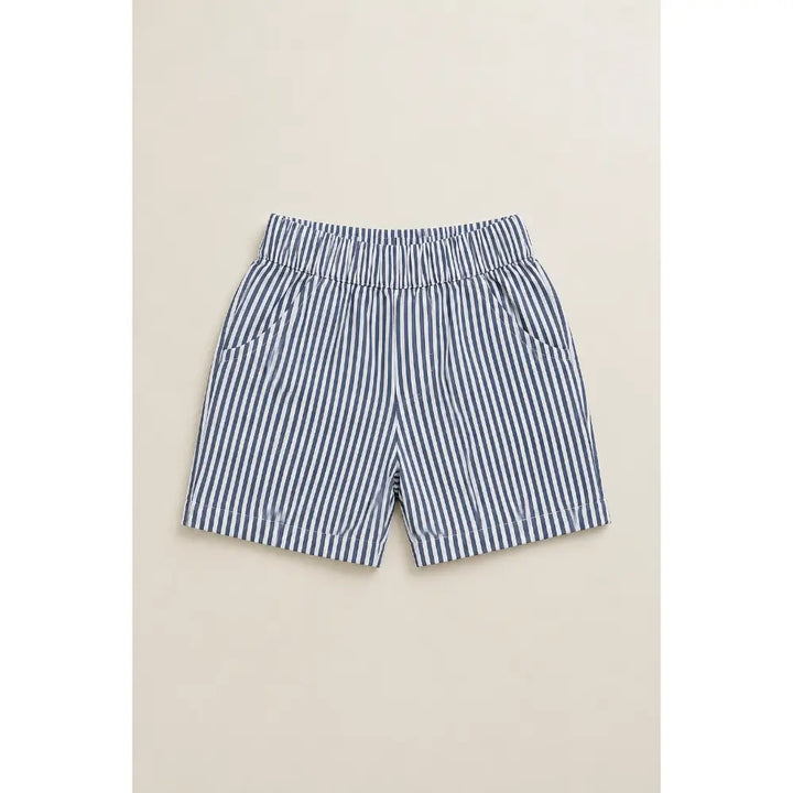Sweetlime By AS Baby Boys Solid Cotton Shirt &amp; Striped Shorts Co-Ord Set -  Navy Blue &amp; White