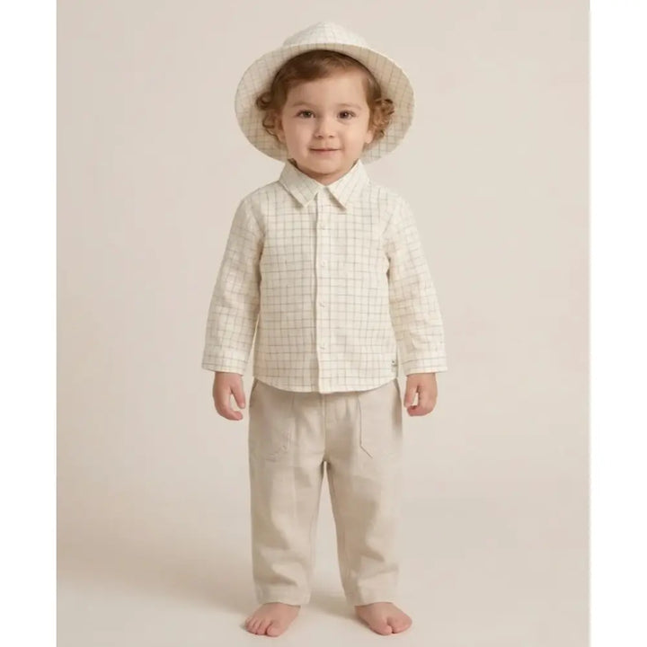 Sweetlime By As The yelllow Checks shirt  &amp; Khaki Cotton Co-ord Set - Beige