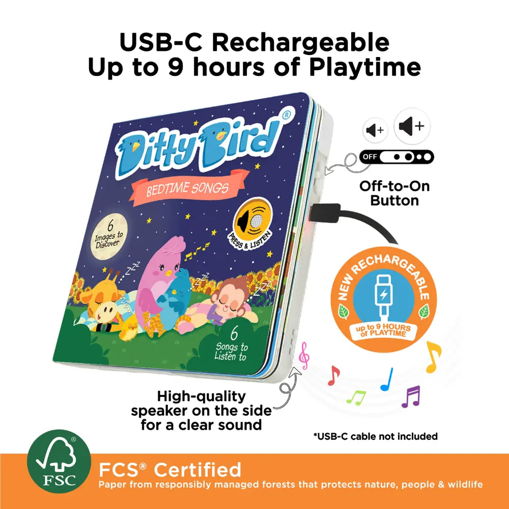 Ditty Bird Musical Book - Fun &amp; Interactive Nursery Rhyme Book for Toddlers, Baby Sound &amp; Music Book, 12M+, USB-C Rechargable - Bedtime Songs