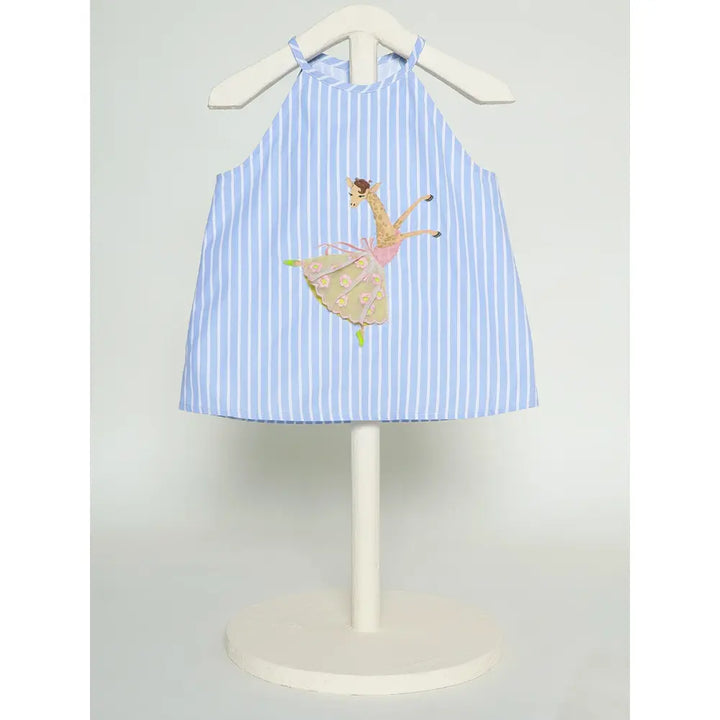 The Baby Trunk-Blue/White Giraffe Top &amp; Bow Headband For Girls