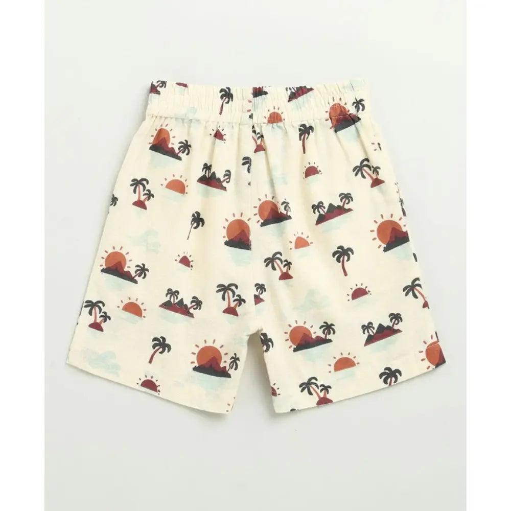 Sweetlime By AS Sunset Print Cotton Linen Co-ord Set - Beige