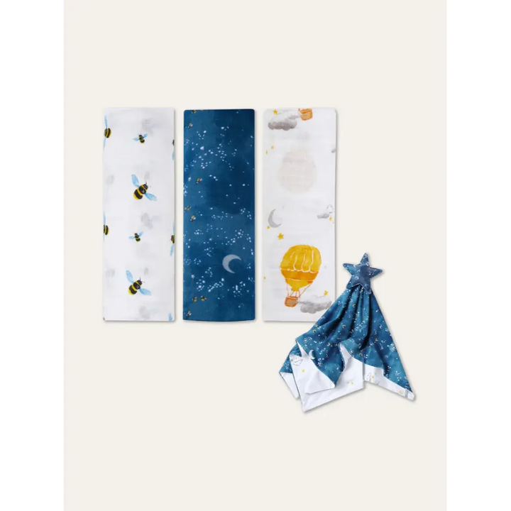 Malabar Baby Swaddle Wrap Blanket Set for Newborn Baby, Baby Shower Gift Set, Starry Night