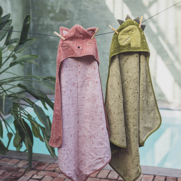 Trixie Hooded Baby Towel | Ultra-Soft 100% Organic Cotton Terry Bath Towel for Newborns, Babies &amp; Toddlers | 75 x 75 cm | 0 Months Onwards | Mr. Dino