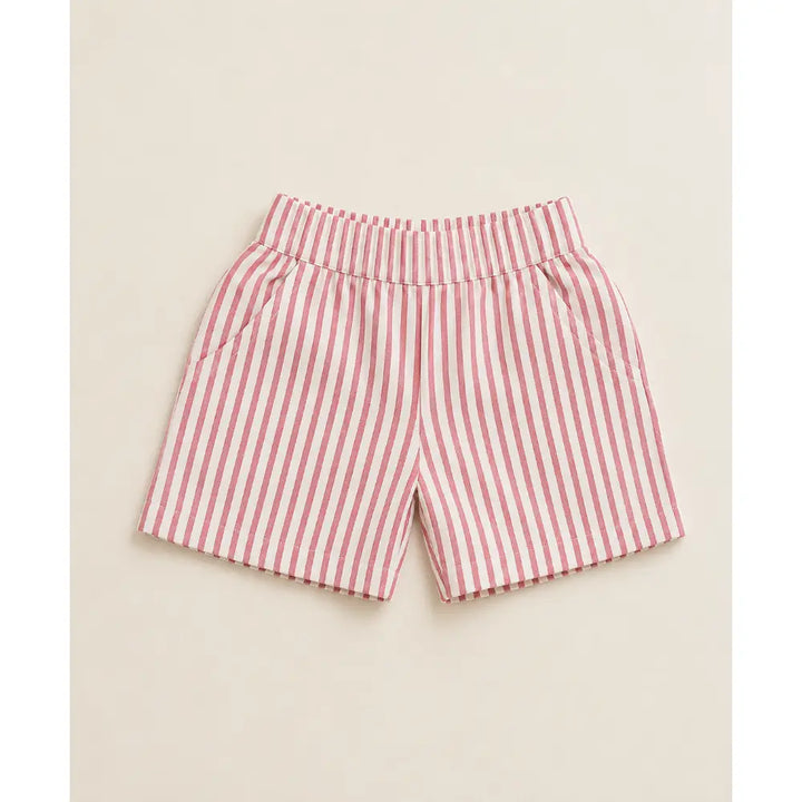 Sweetlime By AS Baby Boys Coral Cotton Shirt with Red Stripe Cotton Shorts Co-ord Set