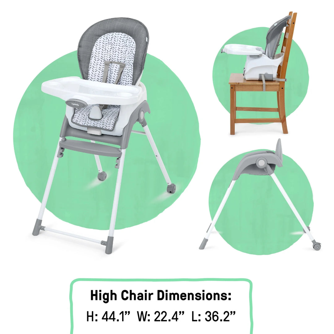 Ingenuity Trio Foldaway 6-in-1 High Chair with Booster Seat, Toddler Chair &amp; Foldable Easy Storage Design, 6M - 5 Years - Quill