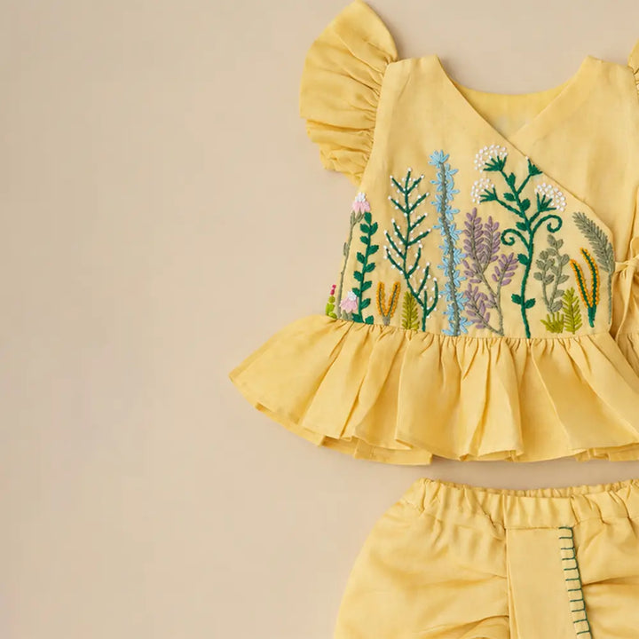PureCloth.Co Jamna Set | Girls Chanderi Silk | Yellow