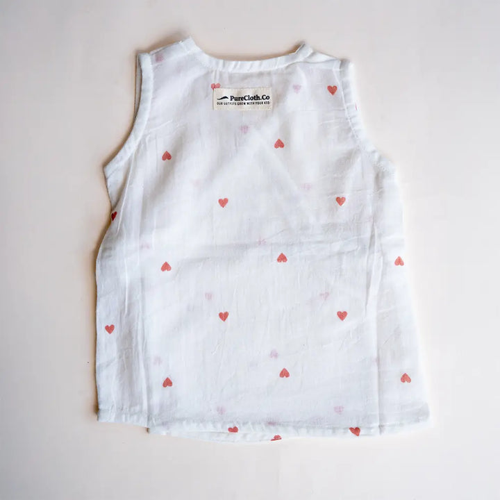 PureCloth.Co Block Print Muslin Jablas | Pink Heart - Off-White