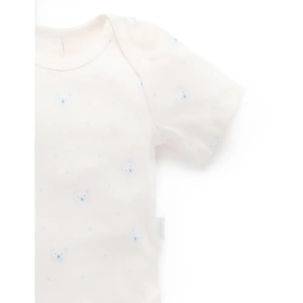 Purebaby Pack of 2 Bear Unisex Organic Cotton Easy Neck Bodysuit - Pale Blue