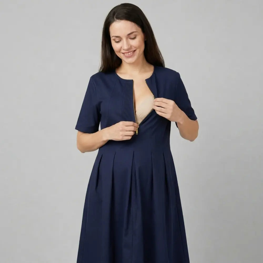SOL MAMA Pleat Front Zip Dress - Royal Blue