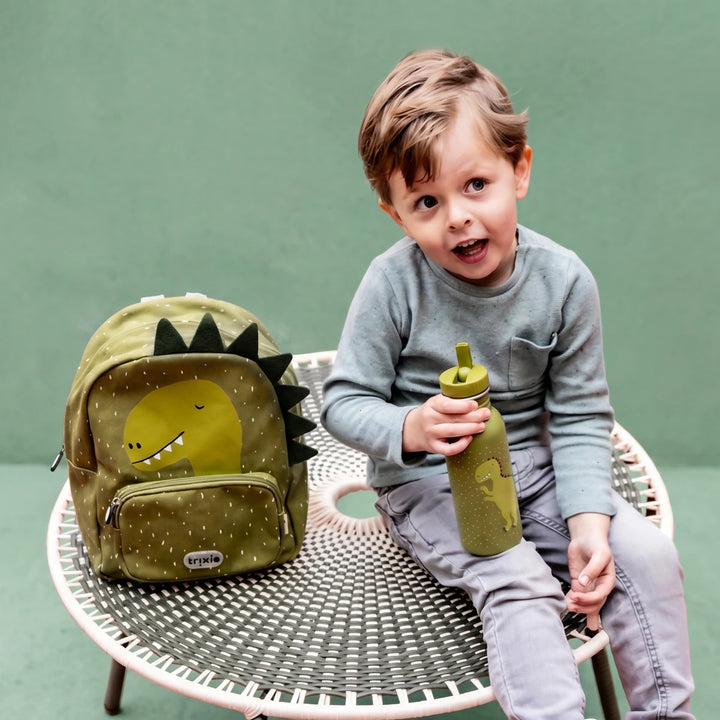Trixie Kids Backpack | Lightweight Water-Repellent School &amp; Travel Bag with Adjustable Padded Straps, Front Pocket &amp; Name Tag for Toddlers and Preschoolers | 3 Years Onwards | Mr. Dino
