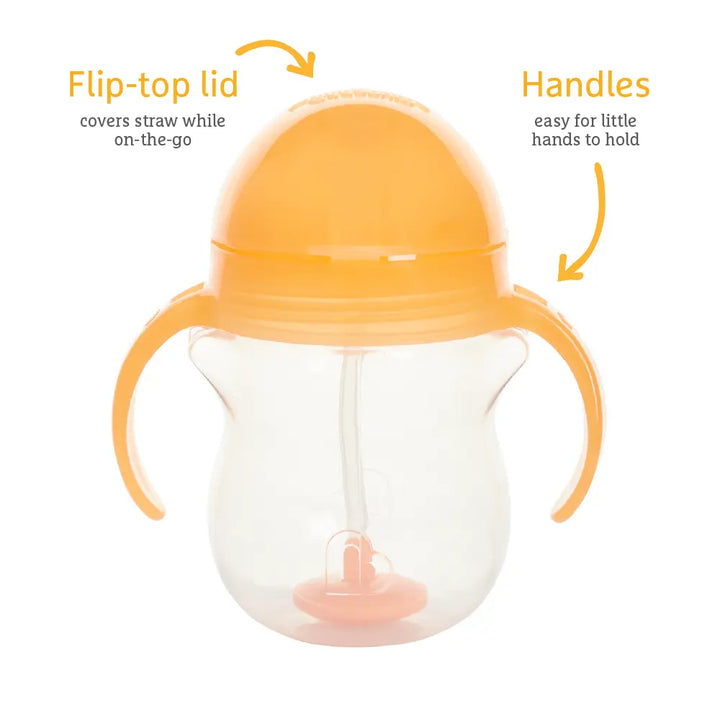 Munchkin Click Lock Tip &amp; Sip Weighted Straw Cup with Handles – Spill-Proof Sippy Cup with Flip-Top Lid, 7oz, BPA-Free, 6+ Months - Orange