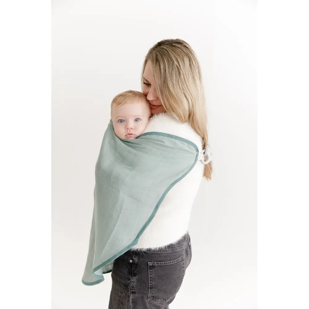 Cheeky Chompers 6-in-1 Muslin Breastfeeding Cover &amp; Teething Cloth, Bamboo &amp; Organic Cotton, Multi-Use Baby Essential with Silicone Teething Rings, Lightweight &amp; Breathable, Newborn+ - Sage Green