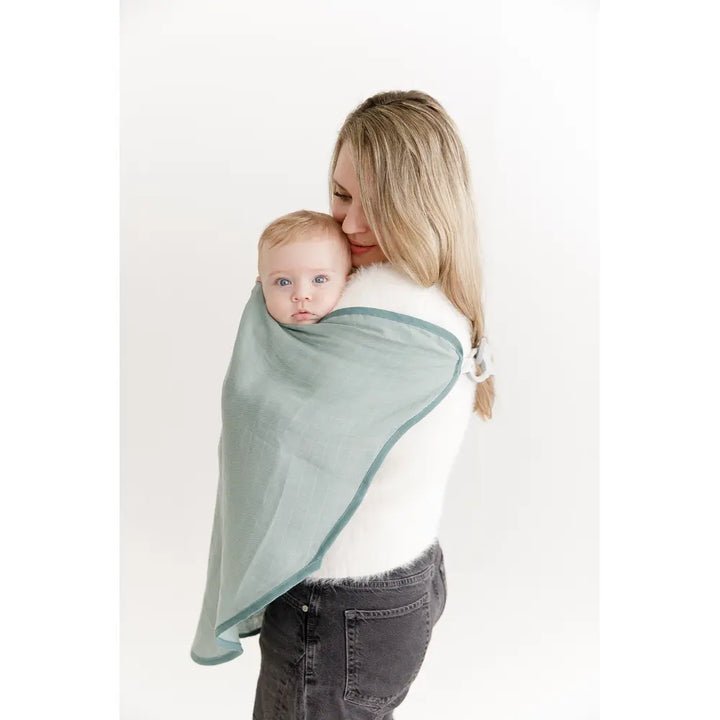 Cheeky Chompers 6-in-1 Muslin Breastfeeding Cover &amp; Teething Cloth, Bamboo &amp; Organic Cotton, Multi-Use Baby Essential with Silicone Teething Rings, Lightweight &amp; Breathable, Newborn+ - Sage Green