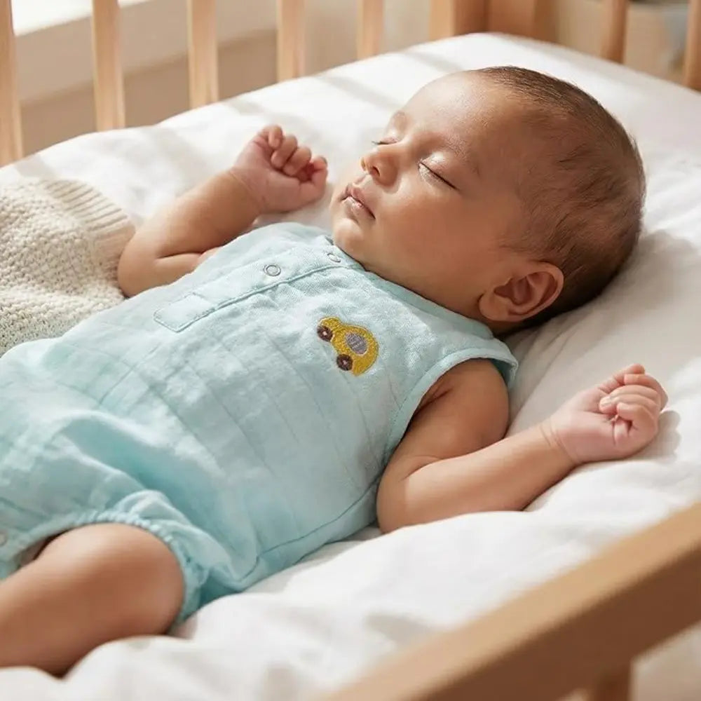 The White Cradle Organic Cotton Baby Romper for Newborn Baby Boy &amp; Girl | Pack of 2 Blue Triangle with Car Infant Rompers | Snap Button Crotch for Easy Diaper Change | Soft Summer Baby Outfit