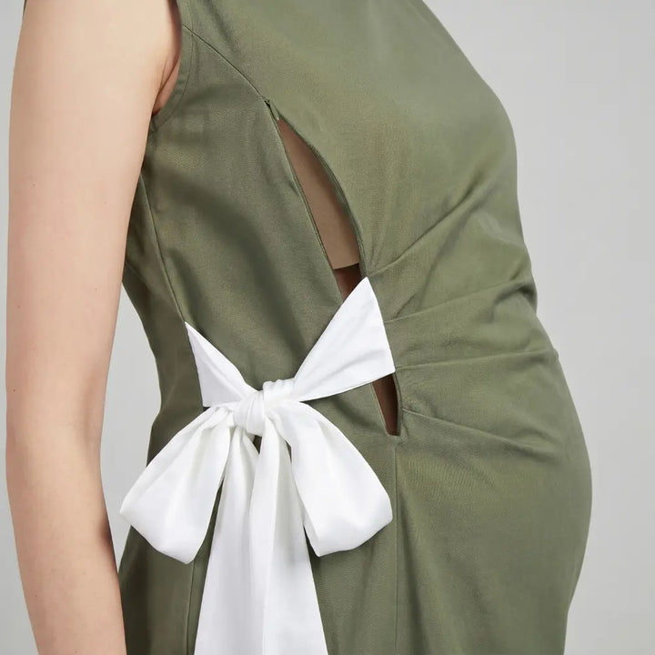 SOL MAMA Side Bow Tie Dress - Olive Green