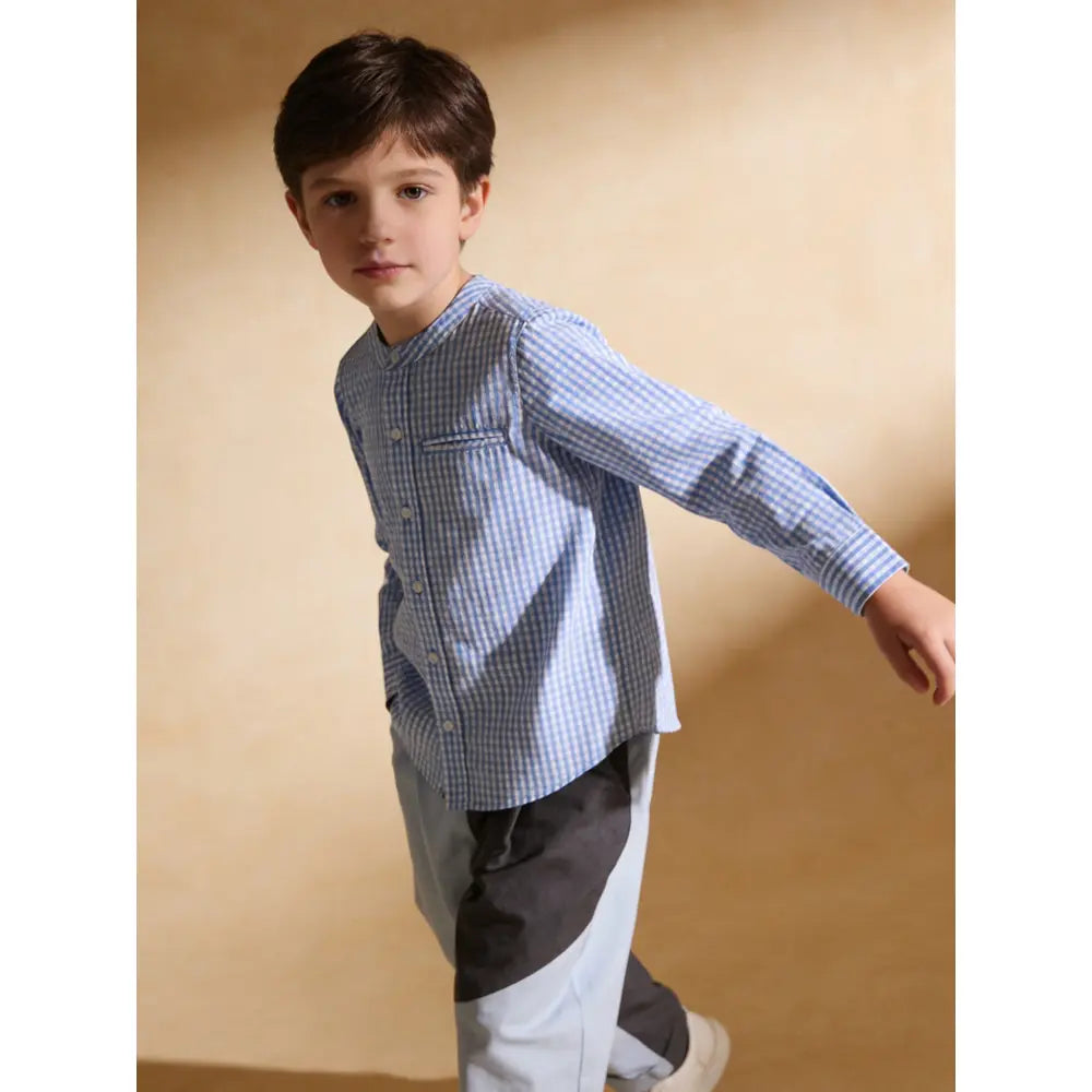 The Baby Trunk Unisex Checked Band Collar Shirt | 0 to 24 Months