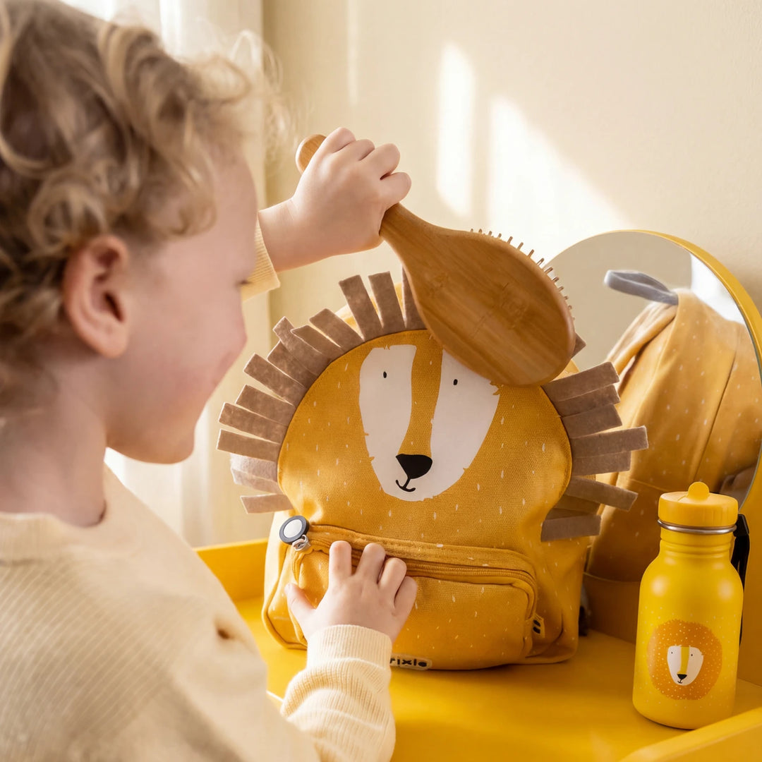 Trixie Kids Backpack | Lightweight Water-Repellent School &amp; Travel Bag with Adjustable Padded Straps, Front Pocket &amp; Name Tag for Toddlers and Preschoolers | 3 Years Onwards | Mr. Lion