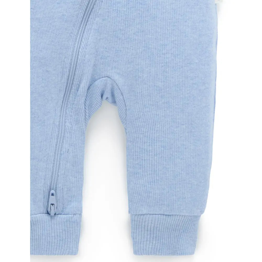 Purebaby Unisex Organic Cotton Rib Zip Growsuit - Pale Blue Melange