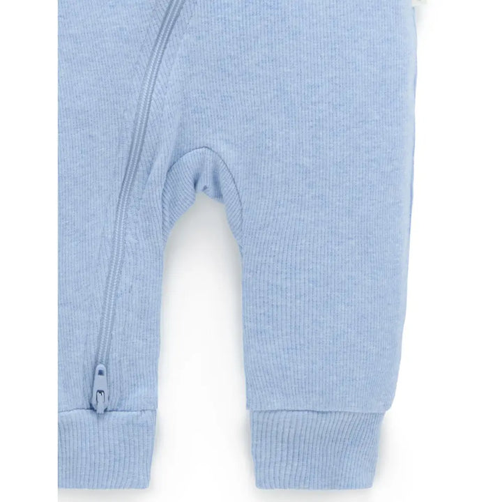 Purebaby Unisex Organic Cotton Rib Zip Growsuit - Pale Blue Melange