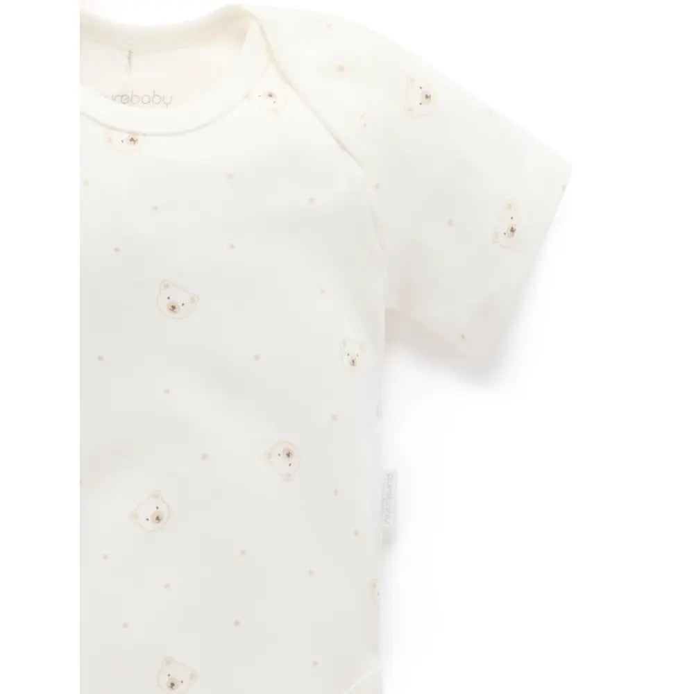 Purebaby Unisex Pack of 2 Bear Organic Cotton Easy Neck Bodysuits - Vanilla