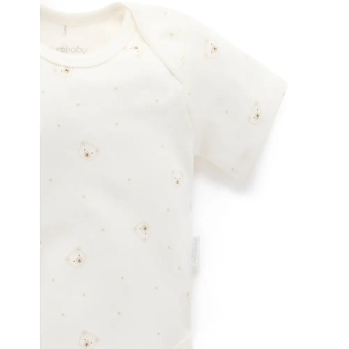 Purebaby Unisex Pack of 2 Bear Organic Cotton Easy Neck Bodysuits - Vanilla