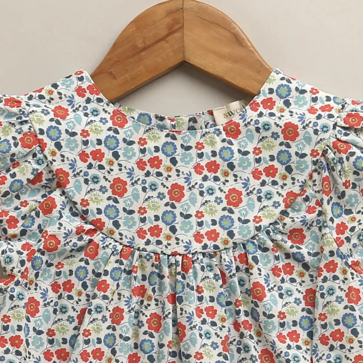 Sweetlime By AS Baby Girls Floral Printed Flutter Sleeve Romper Multicolor