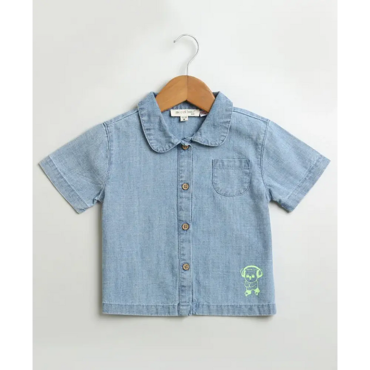 Sweetlime By AS Cotton Denim Shirt &amp; Shorts Co-ord Set - Blue