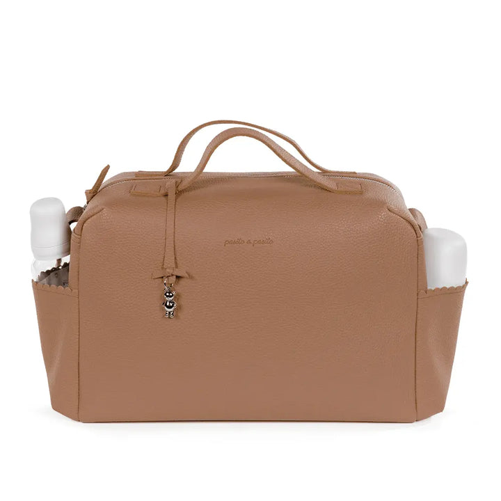 Pasito a Pasito Diaper Bag with Changing Mat, Large Capacity Water-Resistant Bag with Multi-Pocket Organizer, Insulated Bottle Pocket, Shoulder &amp; Stroller Straps, Icon Eco Leather - Caramel