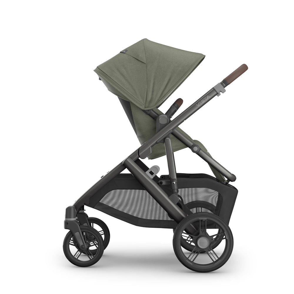 UPPAbaby Vista V3 Reversible Seat Stroller, Flat Recline, Multiple Seat Configurations, Converts to Sibling Stroller, Includes Insect Net and Rain Cover, up to 4 Years - Evelyn/Meadow Green