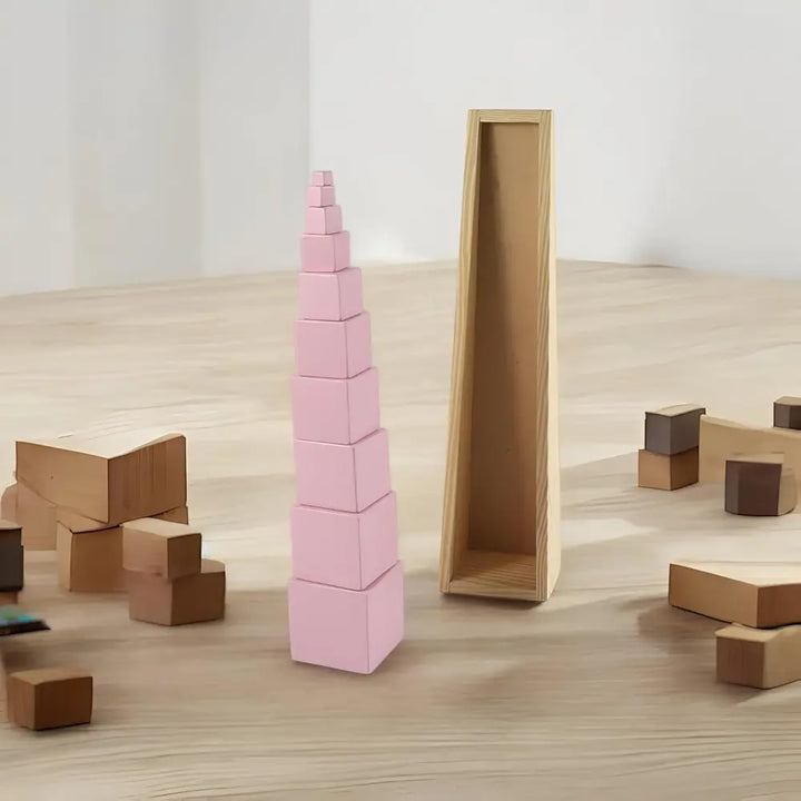 Playbox Wooden Montessori Pink Tower Square Blocks Toy Set For Toddler &amp; Kids Baby Toys