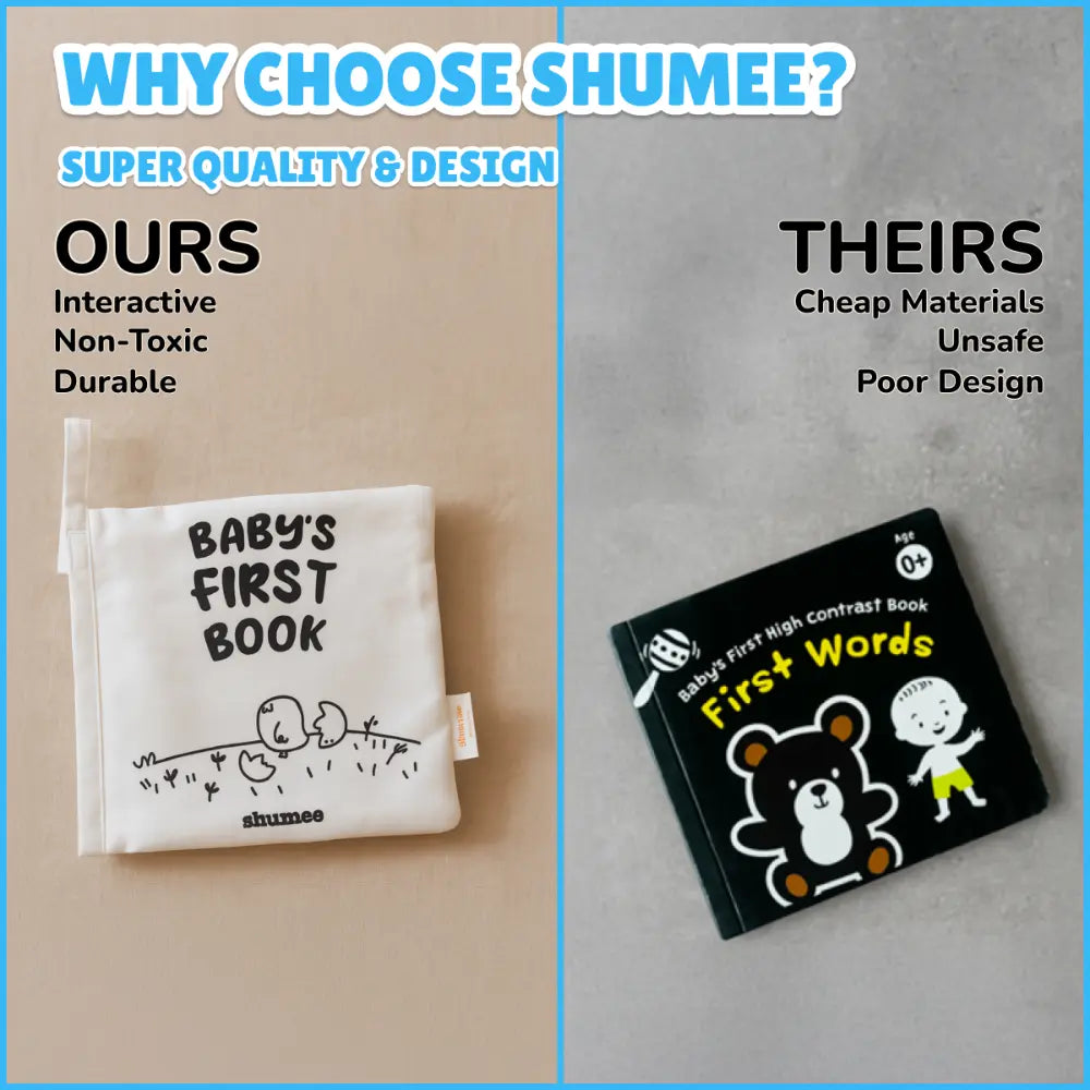 Shumee Baby’s First Sensory Cloth Book – High-Contrast Black &amp; White Soft Book with 8 Interactive Activities for Newborns (0-2 Years)
