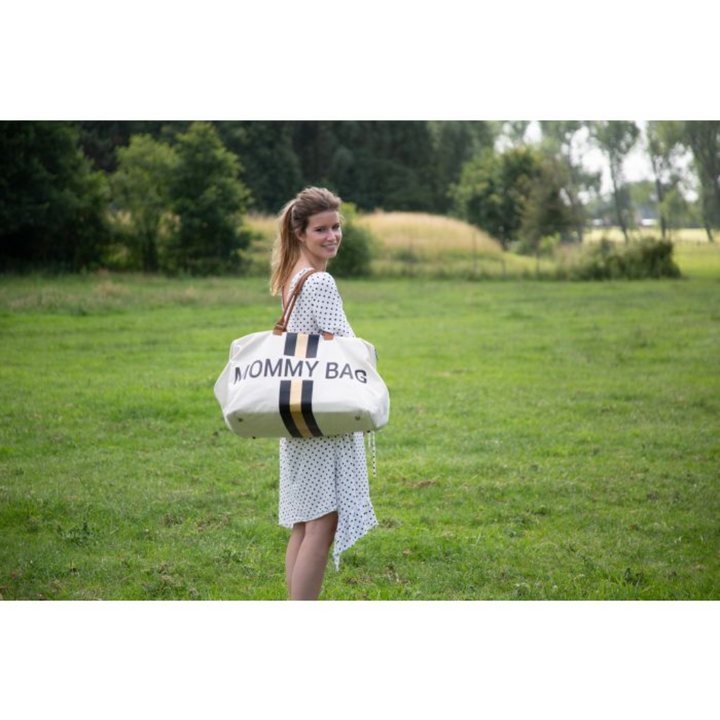 Childhome Mommy Bag Nursery Bag - Off White Stripes Black/Gold
