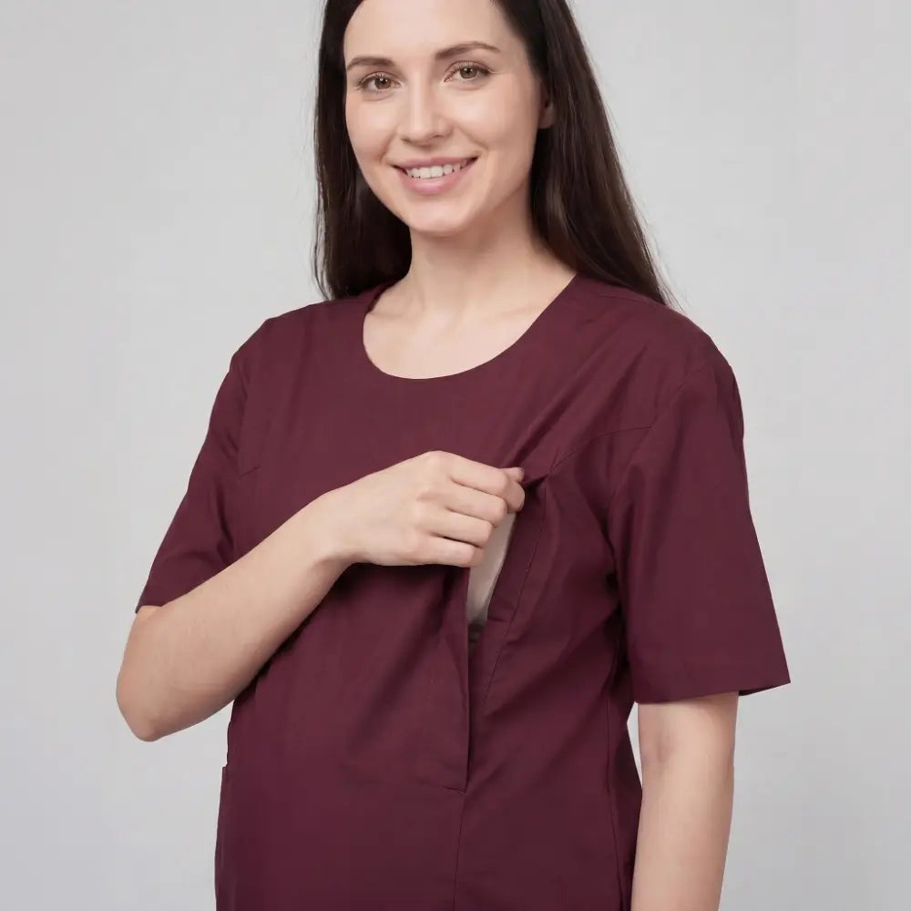 SOL MAMA Magnetic Snap Nursing Tee - Wine