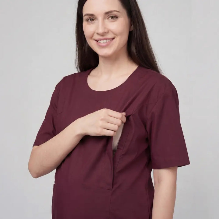 SOL MAMA Magnetic Snap Nursing Tee - Wine