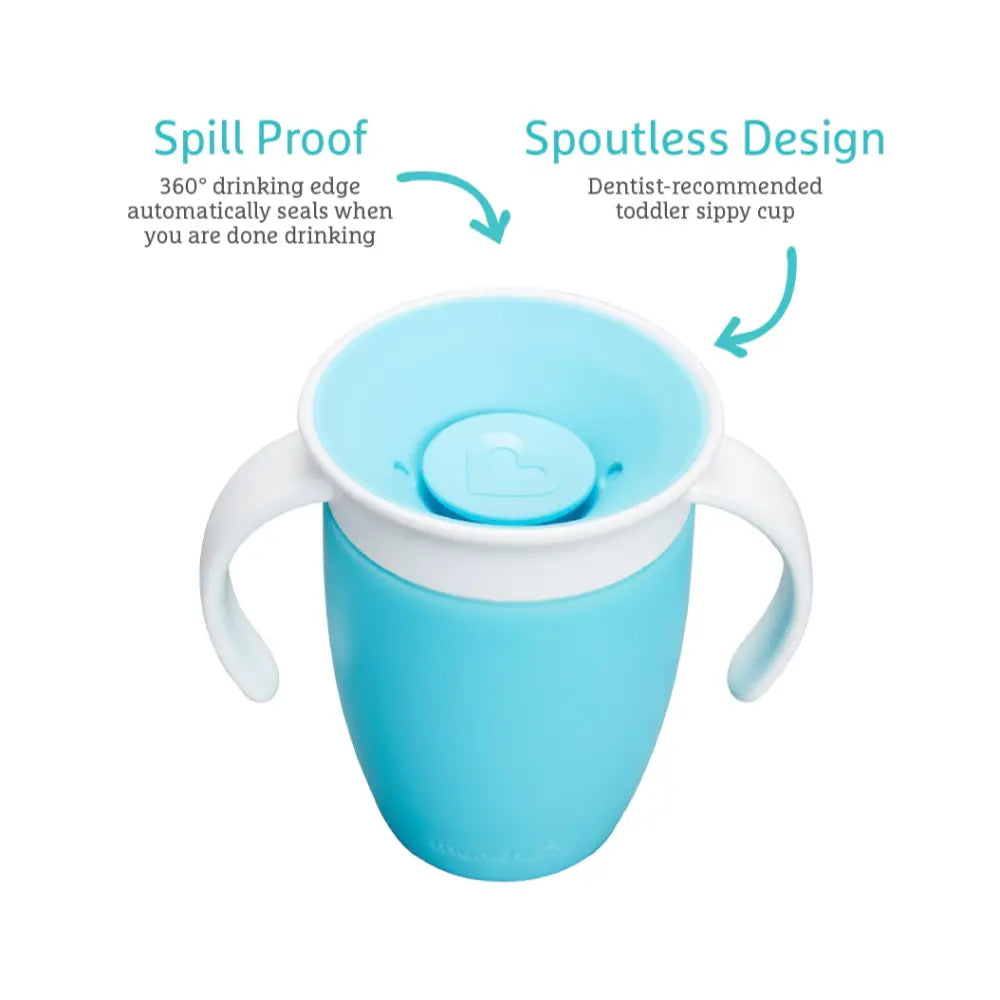 Munchkin 360° Spill-Proof Trainer Cup with Handles, Spoutless Sippy Cup for Babies, Easy Transition to Open Cup, BPA-Free, 7oz, 6+ Months - Blue