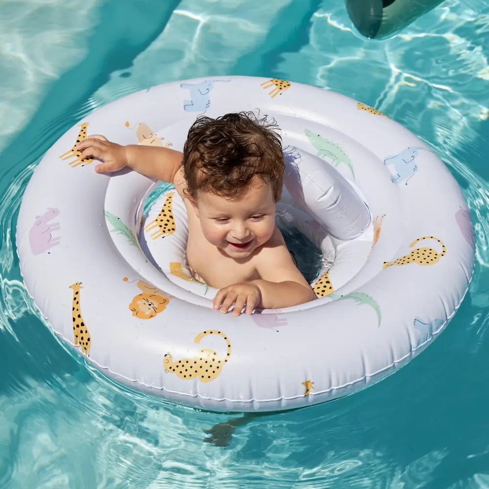 Swim Essentials Baby Float,  Inflatable PVC Baby Swim Seat for Infants 0–1 Year, Multicolor - Wild Life