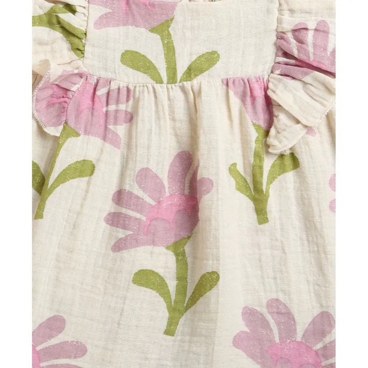 Sweetlime By AS Daisy Print Ruffle Organic Cotton Co-ord Set - Beige
