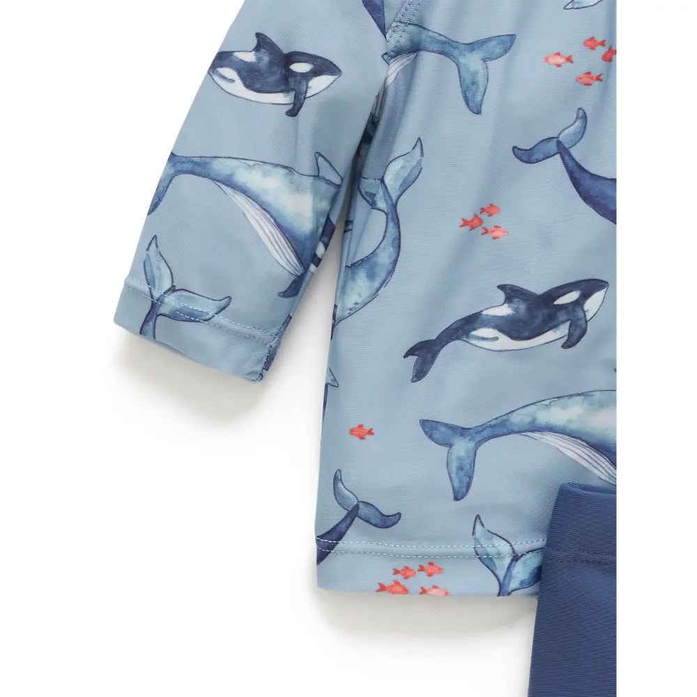 Purebaby Unisex Blue Long Sleeve Rashie Set  -  Whale Pod Print