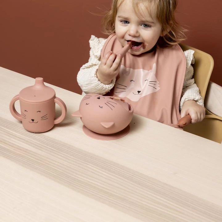 Trixie First Baby Meal Set | 100% Food-Grade Silicone Suction Bowl &amp; Soft Spoon Set for Self-Feeding, Baby Weaning &amp; First Bites | 4 Months Onwards | Mrs. Cat