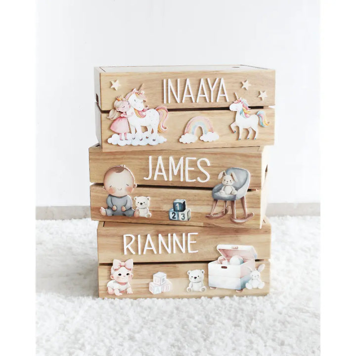 The Tiny Trove Personalized Wooden Box - Baby Girl Theme