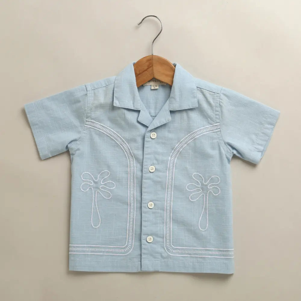 Sweetlime By AS Baby Boys Blue Palm Embroidered Shirt &amp; Shorts Co-Ord Set Blue &amp; White