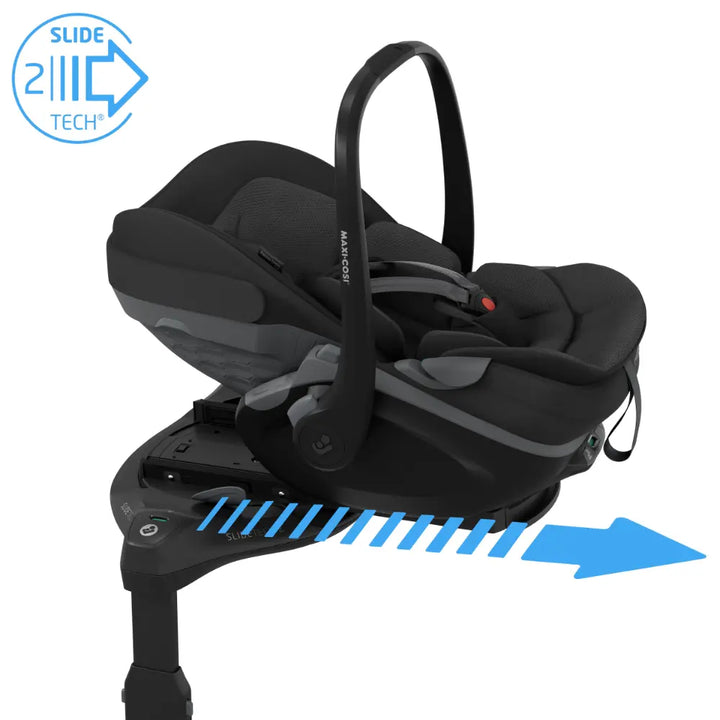 Maxi-Cosi Pebble Slide Pro i-Size, Newborn Car Seat, SLIDETECH®2 Sliding Car Seat Technology, Rear Facing, Full Lie-Flat Recline, Side Impact Protection, Climaflow Ventilation, Lightweight at 3.9Kg, Travel Friendly, 0-24 Months - Onyx Black
