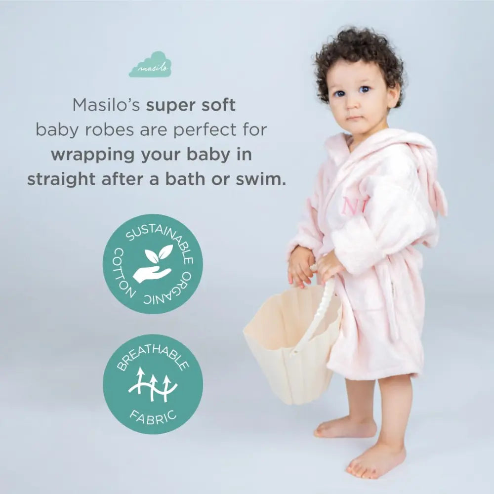 Masilo Hooded Baby Bathrobe – Organic Cotton Hooded Towel Robe, Soft Absorbent Lightweight Bathrobe for Newborns and Infants - Pink