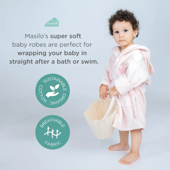 Masilo Hooded Baby Bathrobe – Organic Cotton Hooded Towel Robe, Soft Absorbent Lightweight Bathrobe for Newborns and Infants - Pink
